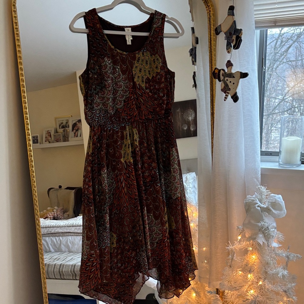 PerSeption Concept Asymmetrical Dress in Red and Brown